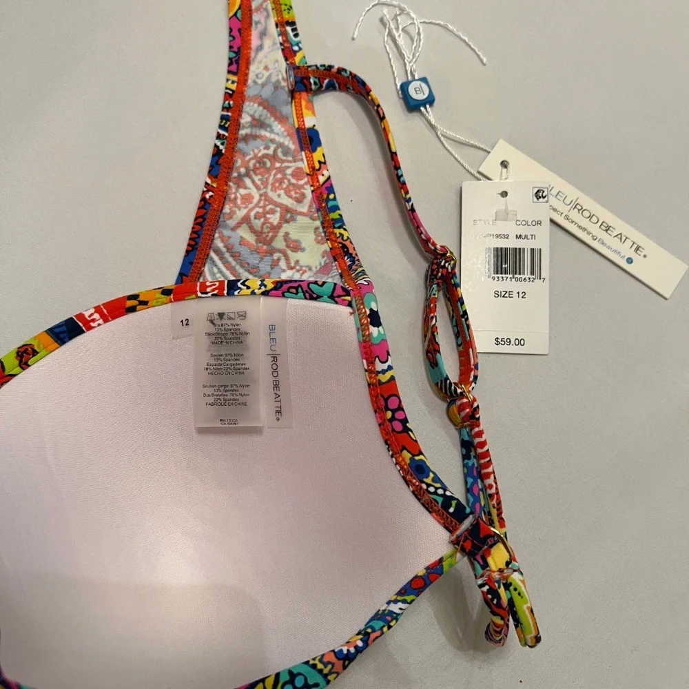 BLEU ROD BEATTIE Twist-Front Bikini Top Multi Paisley Sz 12